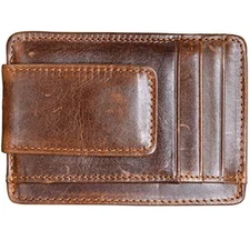 Money Clip RFID Front Pocket Wallet Men Leather Slim Minimalist Wallet