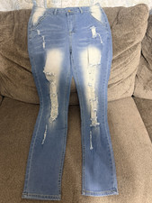 Women  s Blue Light Wash Distressed Skinny Slim Fit Stretch Jeans size M