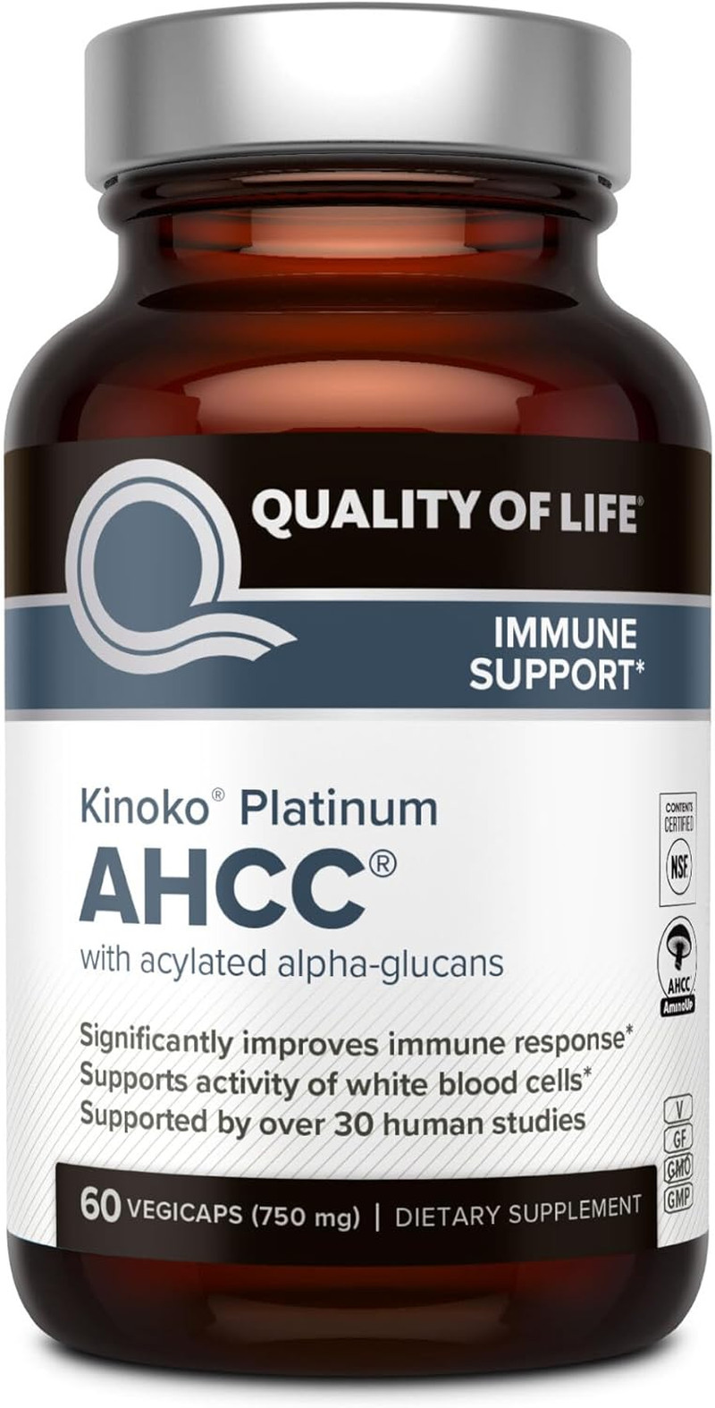 Premium Kinoko Platinum AHCC Herbal Supplement, 750Mg per Capsule, 60 Capsules