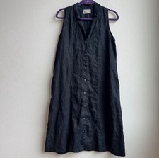 Everlane 100% Linen Black Button Front Sleeveless Collared Mini Dress Size 10
