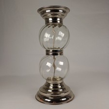 Silver Tone Optic Glass Hurricane Pillar Candle Holder 13"
