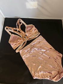 For Love & Lemons Skivvies Dusty Rose Velvet Bra And Brief Set Sz Xtra Small