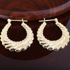 ESTATE SOLID 14K YELLOW GOLD RIBBED PUFFY SHRIMP 1" HOOP EARRINGS #7810 — photo 1