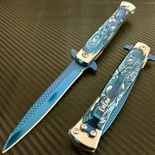 9” Blue Dragon Tactical Spring Assisted Open Blade Folding Pocket Knife Hunting