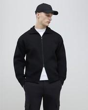 River Island Mens Jacket Black Slim Fit Zip Through Zip Collared Outerwear Top