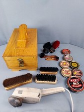 Vintage Fostoria Electric Shoe Polisher Kit Oak Shoe Shine Box Brushes Working