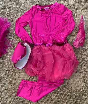 Pink Flamingo  Costume Chasing Fireflies Dress Headpiece Leggings $152 Girls 10