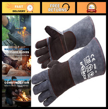 Heat Resistant Fireplace Gloves - Fireproof Leather 16" for BBQ, Fire Pit, Weldi