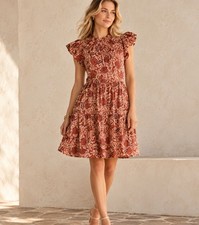 Ulla Johnson Size 2 Kasim Red Brick Floral Dress Boho Prairie Cottagecore NWT