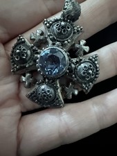 Vintage Jerusalem Blue Stone Cross 950 Silver