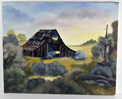 20'' Oil Painting Canvas Mikel Americana Old Barn Summer Rustic Landscape Art #47
