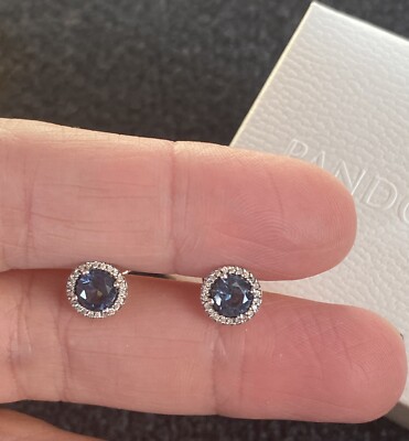 Original Pandora Ohrstecker Sterlingsilber blau rund funkelnd 296272C01 60,00 £