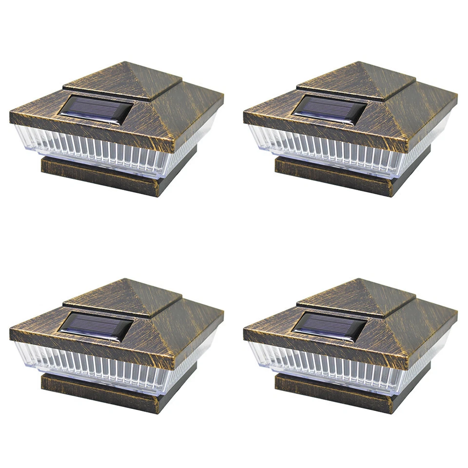 4 luces de poste solares negras bronce cobre plata 4 x 4 cubierta exterior tapa valla lámpara Foto 2 de 4