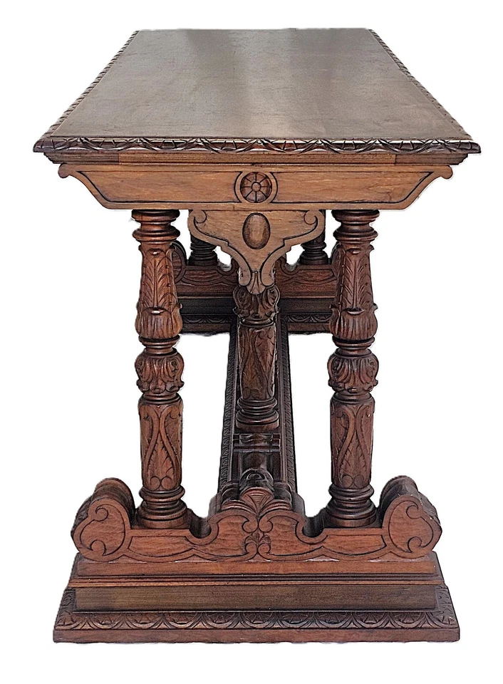 Antigua consola renacimiento italiano biblioteca sofá mesa nogal macizo 1920 Foto 3 de 4