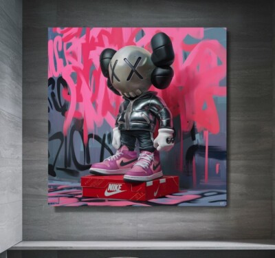 LEINWAND BILDER BIS 140x140x5 KAWS-FIGUR BEARBRICK-BEAR NIKE-SCHUHE GRAFFITI ART