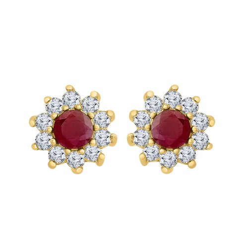 1.20ct Simulated Ruby Flower Stud Earrings 925 Yellow Silver Summer Sale - Picture 2 of 6