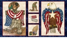 23" Fabric Panel  Blank Patriotic American Honor Eagle Soldier Block Blue