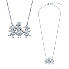 Sterling Silver Family Necklace w/ CZ Stones Mother and Daughters Pendant