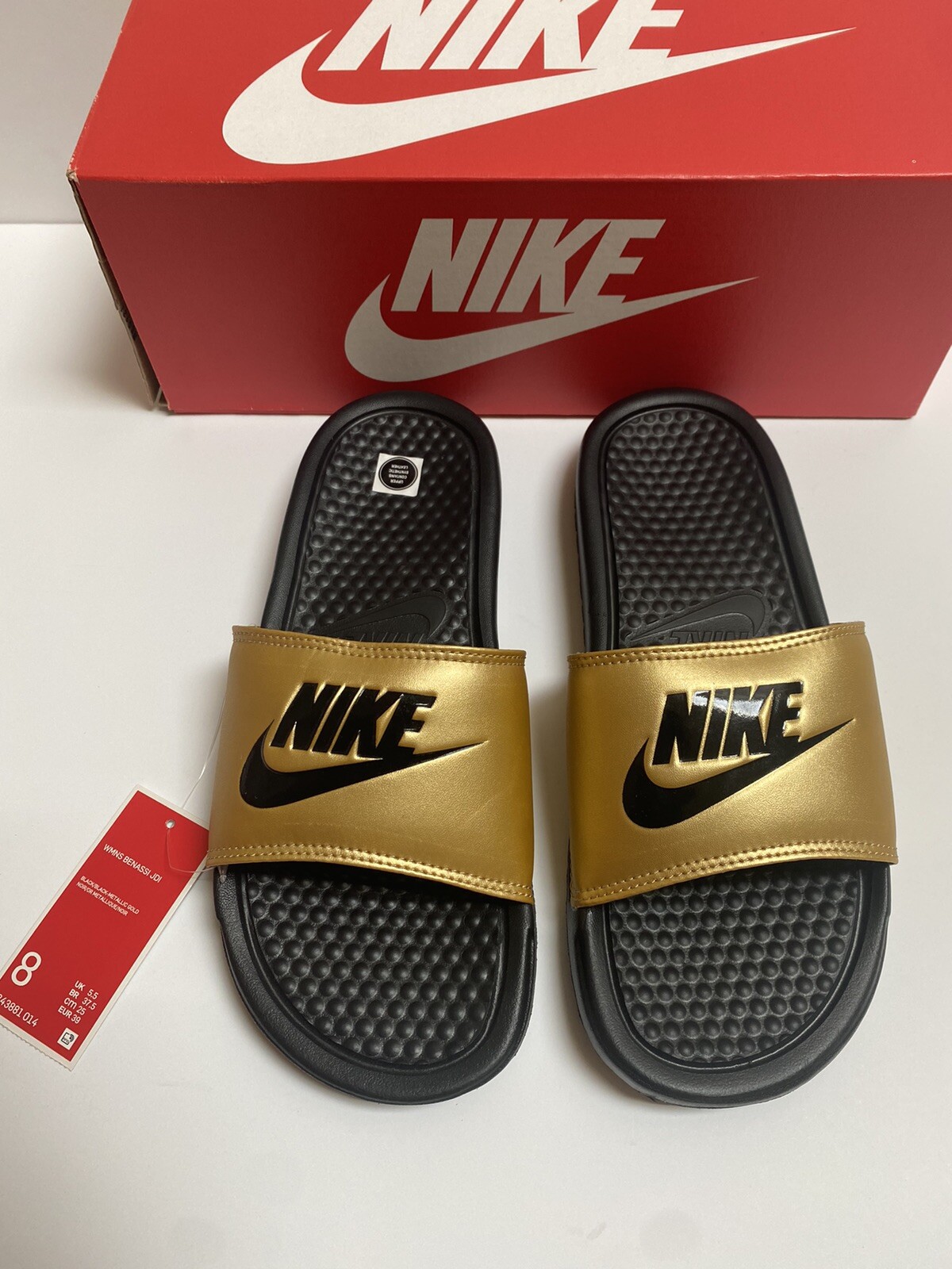 Nike Benassi JDI Slides Sandals Gold 