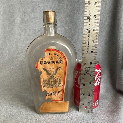 Vintage Fine Old Cognac Brandy Flask Bottle with Trademark Eagle Label & Cork