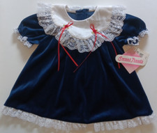 Vintage NWT Sweet Treats Rose Girls 12 Mo Blue Velvet Lace Dress 80s USA Made