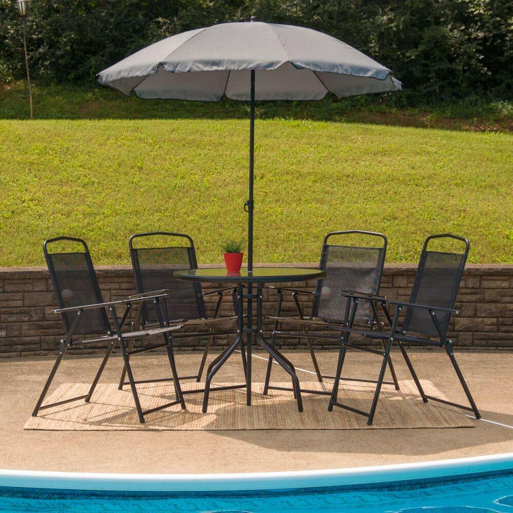 Patio Set With Umbrella Four Chairs Table Outdoor Dining Deck Porch Metal Glass For Sale Online