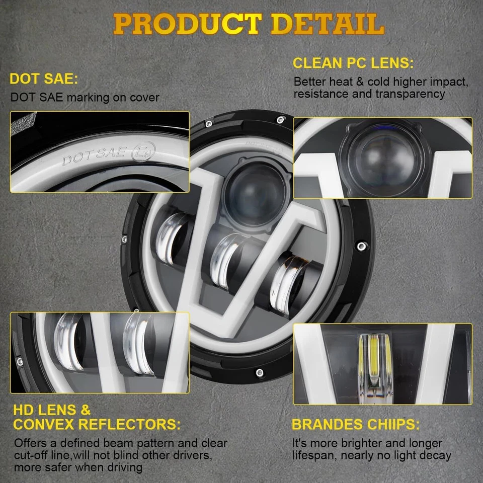 Para Jeep Wrangler JK 07-18 7" Halo LED Faros Señales de Giro Luces Traseras Combo Foto 4 de 4