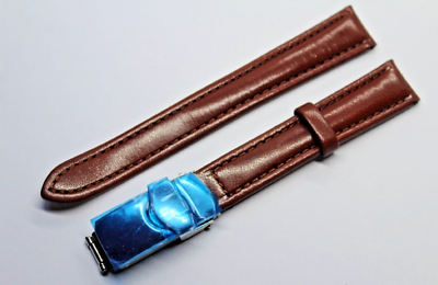 Bracelet Montre En Cuir Véritable Marron 16mm - Boucle Déployante, Surpiqûres, Unisexe, Neuf Sans étiquette