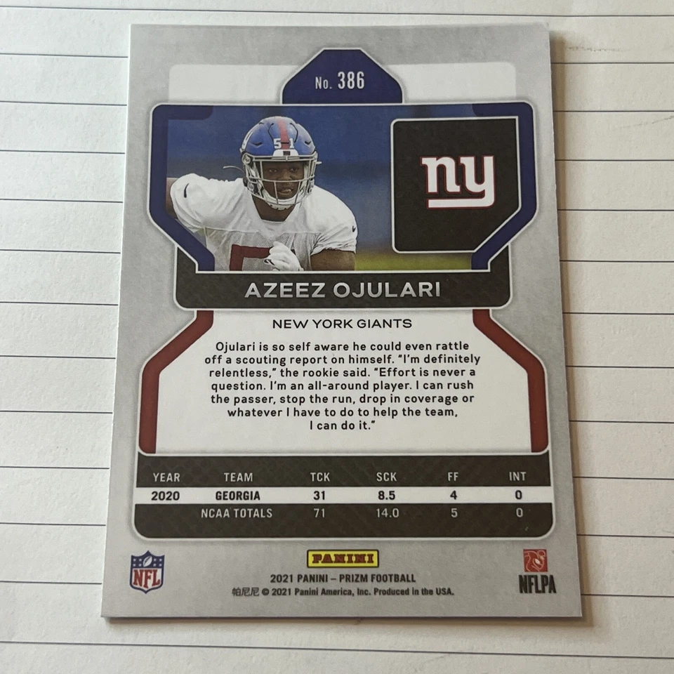 2021 Panini Prizm Azeez Ojulari #386 Rookie New York Giants - Image 2 of 2