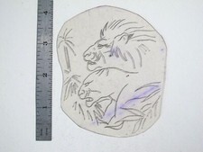 vtg 1960s 1970s Tattoo acetate stencil Two Lions and Jungle LT1