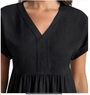 chinese dress ladies Briggs Women's Ruffle Trim V-Neck Linen Blend Side Pockets Mini Dress   Letay Store