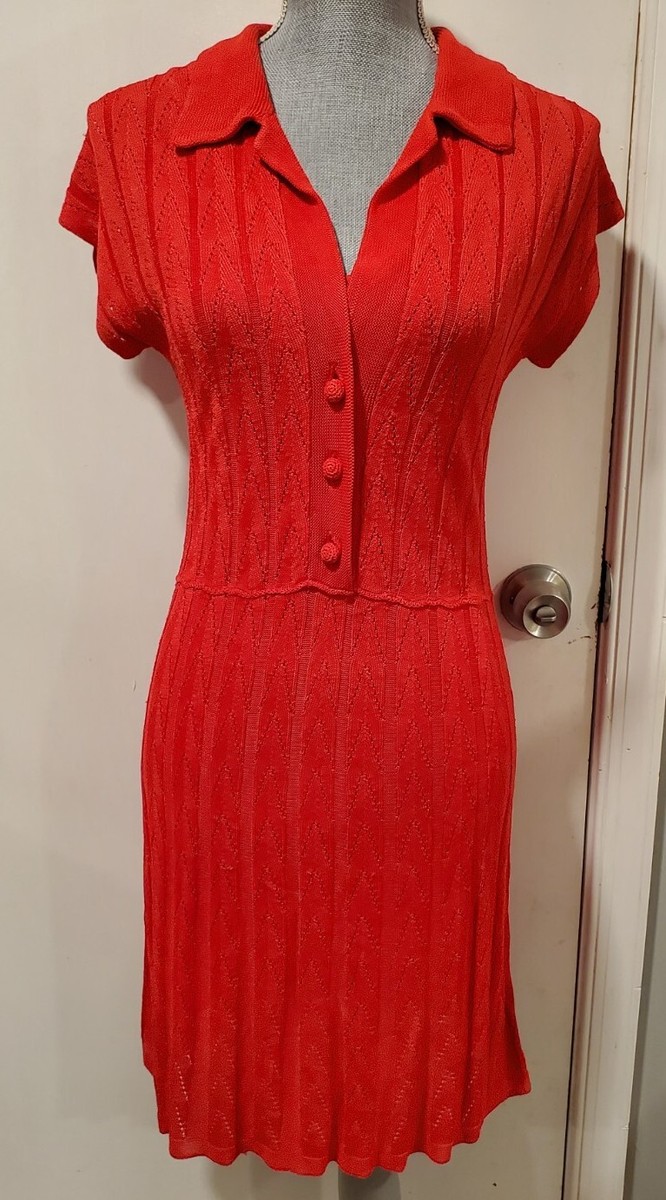 free people red sweater dress Free People Small Red Knit Polo Sweater Dress Lined Shortsleeve NWT