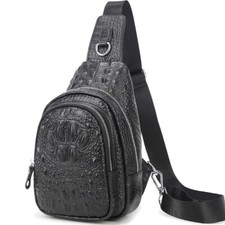 Sling Backpack Men's Genuine Leather Crocodile Pattern Crossbody/Shoulder Bag