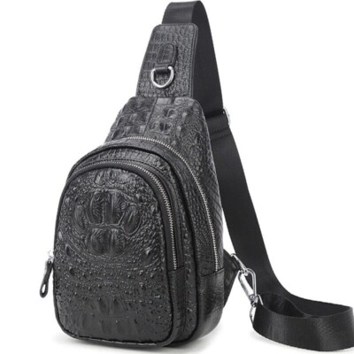 Sling Backpack Men's Genuine Leather Crocodile Pattern Crossbody/Shoulder Bag