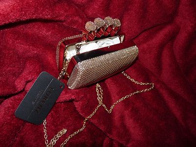 BRANDNEU MIT ETIKETT GOLD Metallgitter Abend Clutch Tasche Gold Knöchel Ringe Abschlussball Party Hochzeit