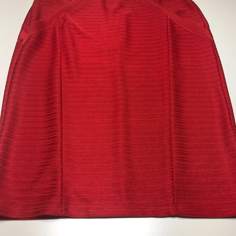 ASOS Skirt Womens Size 14 Red Striped Bodycon Pencil Stretch Rear Zip Lined - Image 4 of 4