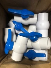 LOT OF 10 HPC Socket PVC Slip Ball Valve 1-1/2 inch White 1.5" Blue Handle