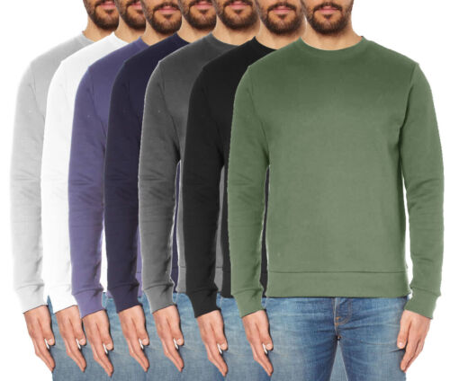 Mens Plain Sweatshirt Jersey Jumper Sweater Pullover Work Casual Top M-2XL - Afbeelding 1 van 8