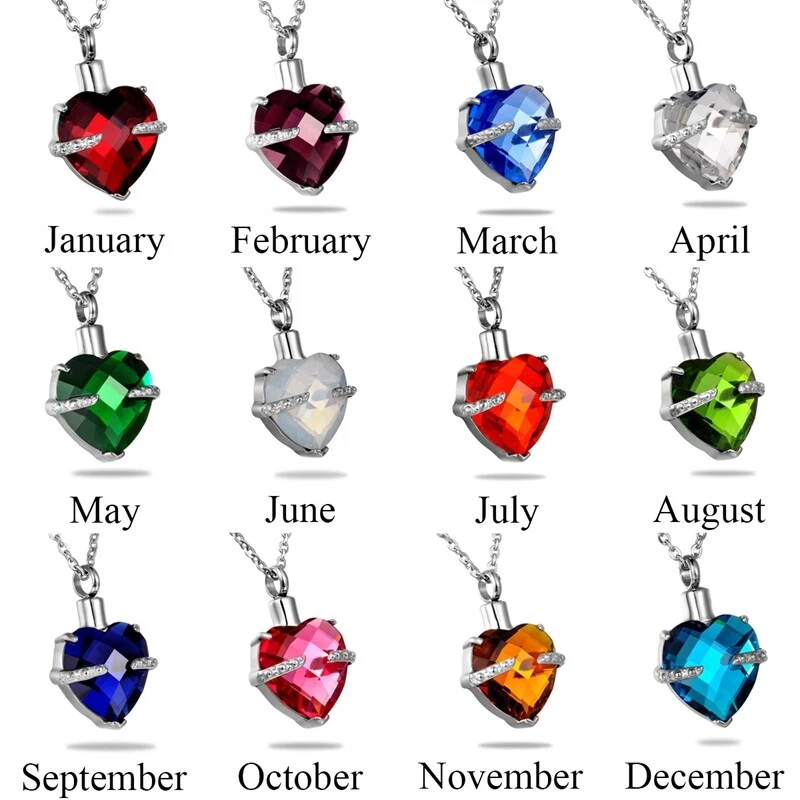 Crystal Birthstone Heart Cremation Jewelry Keepsake Memorial Ashes