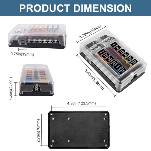 12 Way Fuse Block, 12V Marine Fuse Box with LED Indicator, Automotive 12-Circuit - Picture 2 of 7