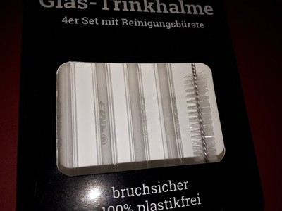 OVP EMP Glas-Trinkhalme 4er Set mit Reinigungsbürste (bruchsicher) / Strohhalm