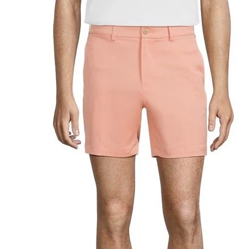 New $39 Roundtree & Yorke Fairway Shorts Classic Fit Peach Amber Orange Mens 34