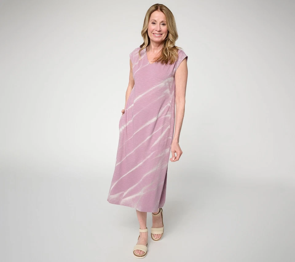 LOGO by Lori Goldstein Regular 100% Cotton Dye Effect Midi Dress Grape Snake XL - Image 1 of 1