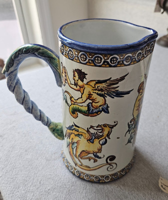 c.1870 Gien Faience Pitcher Renaissance style 7.25'' tall