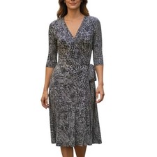 Lauren Ralph Lauren Wrap Dress Womens Size 6 Black & White Midi Career Stretch