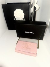 Chanel Pink Leather Key And Card Holder