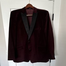 Madison Slim Fit Luxe Velvet Tuxedo Jacket 48R Burgundy Black Cotton