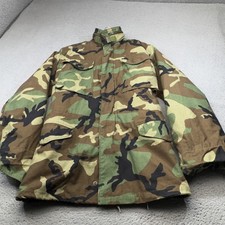 US Army M 65 Field Jacket Mens XS Long Green Woodland Camo Cold Weather Coat Vtg