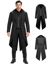 Men Pirate Renaissance Goth Tailcoat Jacket Halloween Costumes S,Black
