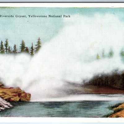 #ad #ad c1930s Yellowstone National Park Wyo Riverside Geyser Early Linen Postcard A229 $8.00